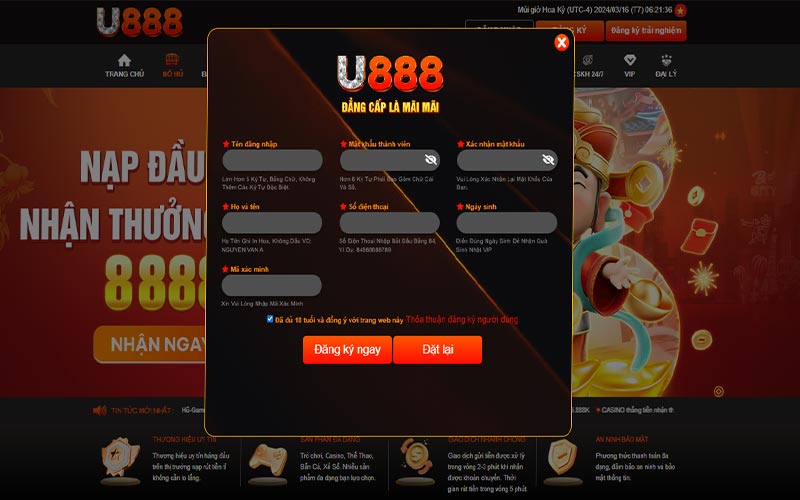 Đăng ký tài khoản để trải nghiệm slot trực tuyến tại nhà cái u888bet